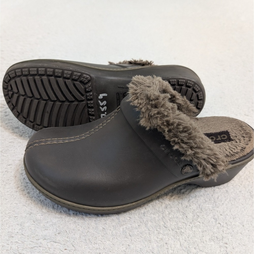 Crocs 11552 Cobbler Eva Womens Size 9 Faux Fur Lined Black Mule Clogs Shoes